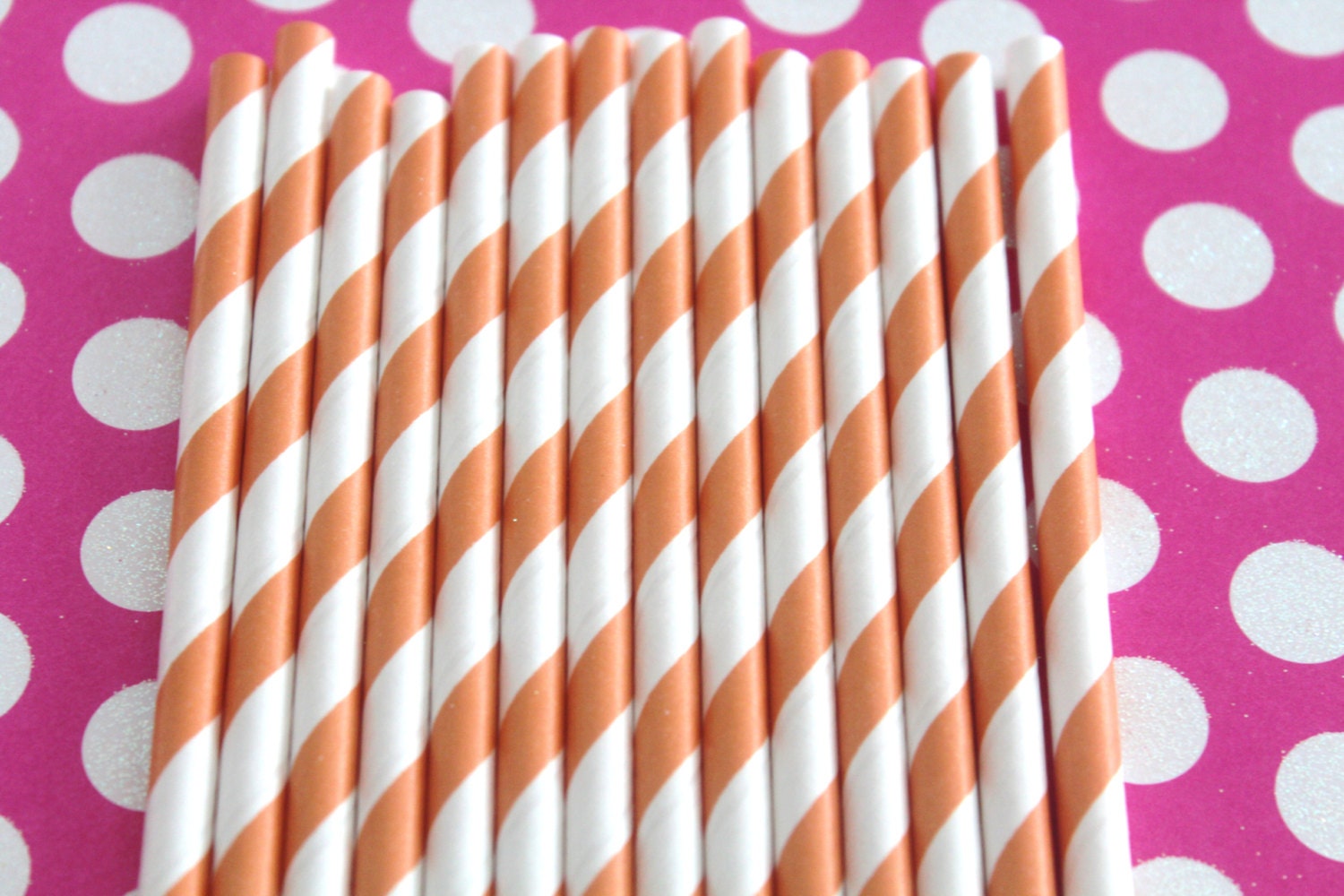 50 Orange Striped Paper Straws with DIY Flags, Birthday Party, Bridal Shower Straws, Wedding Straws, Stripe Straws