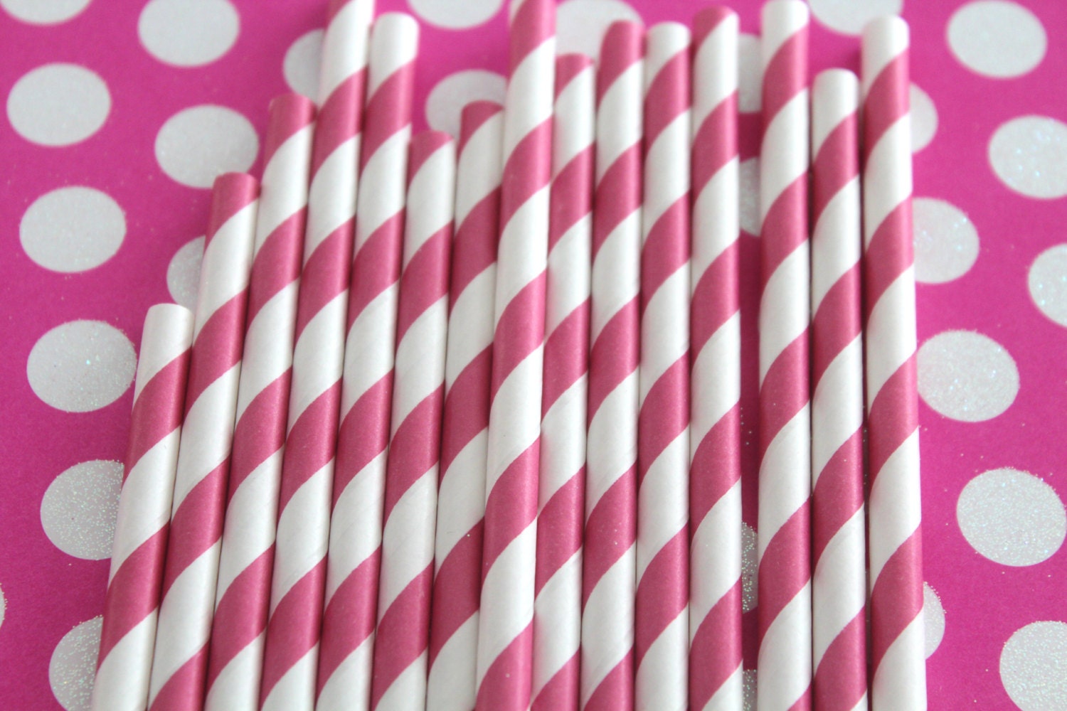 50 Hot Pink Striped Paper Straws with DIY Flags, Birthday Party, Bridal Shower Straws, Wedding Straws, Stripe Straws