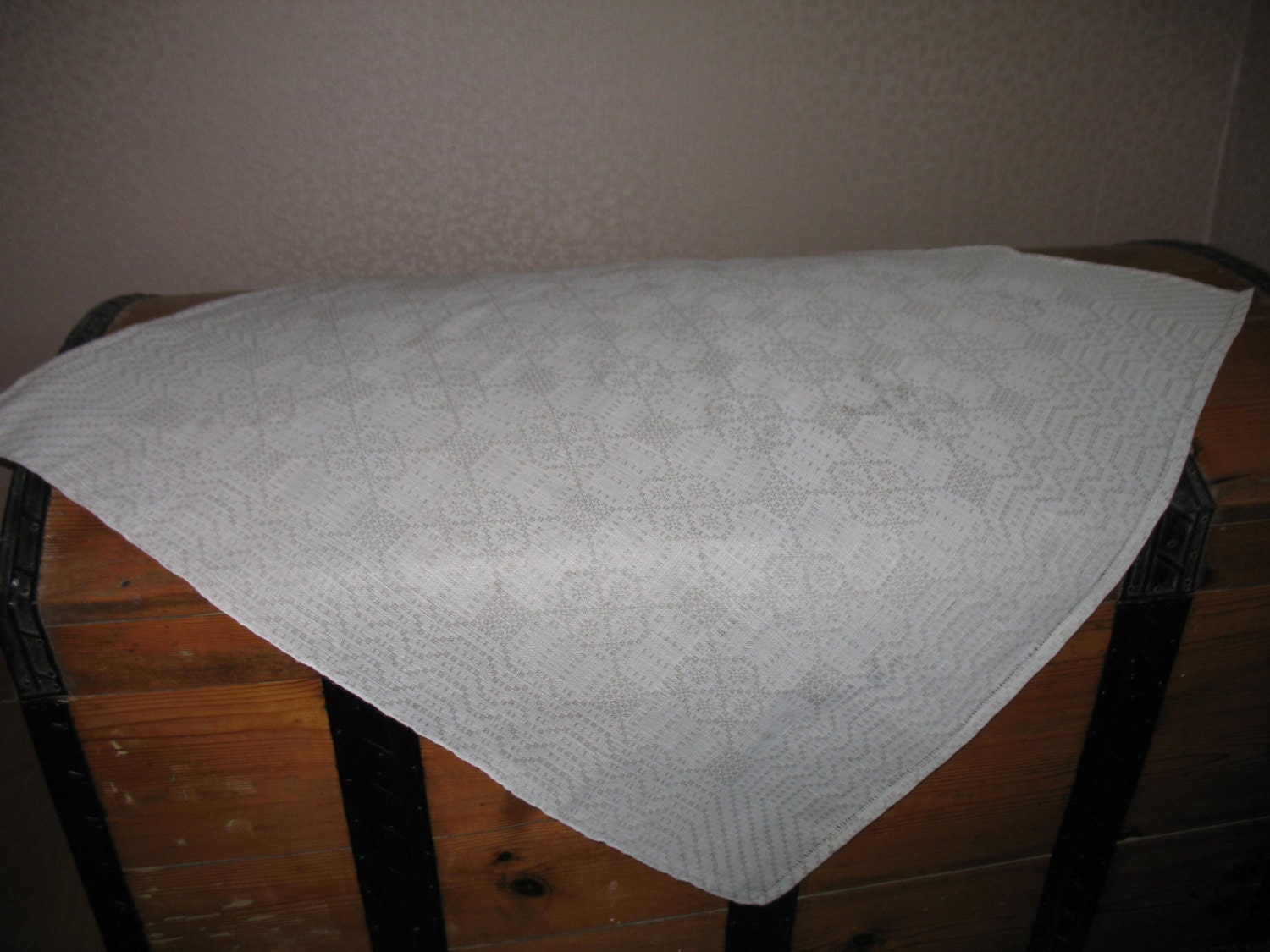 Hand woven gray linen tablecloth