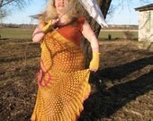 Maxi Crochet Plus Size Yellow Dress and machet Crochet Fingerless