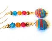 Colorful Earrings, Swarovski Earrings, Crystal Earrings, Dangle Earrings, Gold Earrings, Multicolored, Vibrant, Bright - 'Summer Garden'