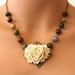 Flower Necklace, Gemstone Necklace, Beaded Necklace, Rose Necklace, Jasper Necklace, Multicolor, Vintage Style, Romantic - 'Blooming Autumn'