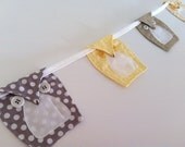 Owl Fabric Bunting Garland Flags in Lemon and Grey - for baby nursery, children and home decor banner