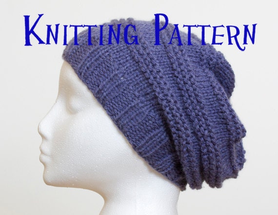 Instant Download PDF Knitting Pattern - Garter Stripe Slouchy Beanie, Hat Knitting Pattern, Slouch Hat Instructions, DIY Knit Hat