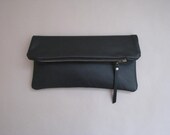 matte black leather clutch, fold-over clutch, minimal, modern
