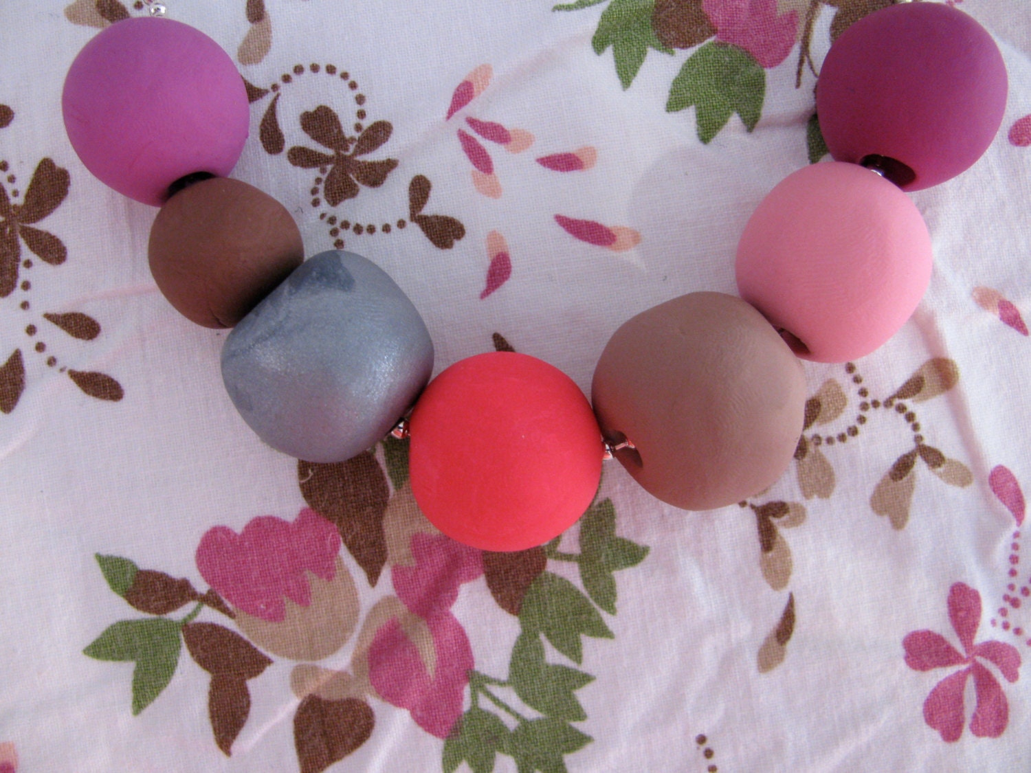 Pink and Latte 'Roses and Coffee' Polymer Necklace
