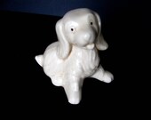 Dog Figurine White Ceramic Collectible Animal Knick Knack Home Decor Shadow Box Figurine Vintage  1960s