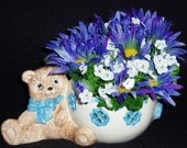 Silk Flower Arrangement, Baby Boy Arrangement, Blue/Lavender Gerber Daisies,  Artificial Flower Arrangement, Silk Floral Arrangement,