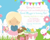 Cute Girl Easter Theme Birthday, Easter Egg Hunt Invitation & Gift Tag Set Il_170x135
