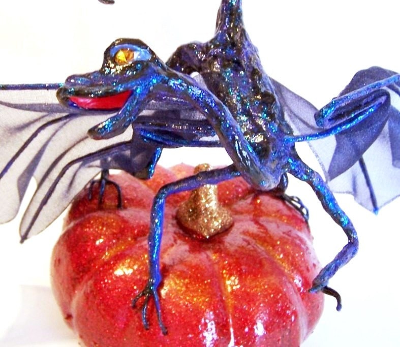 Fairy Dragon Art Doll: Midnight and the Pumpkin, Blue Dragon