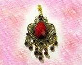 Exotic Filigree Ruby Red and Antique Bronze  Dangling Add On Key Chain Charm, for Keys, Purse, or Necklace accesory