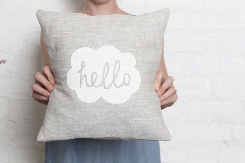 Hand Printed Linen Cushion Cover - Hello