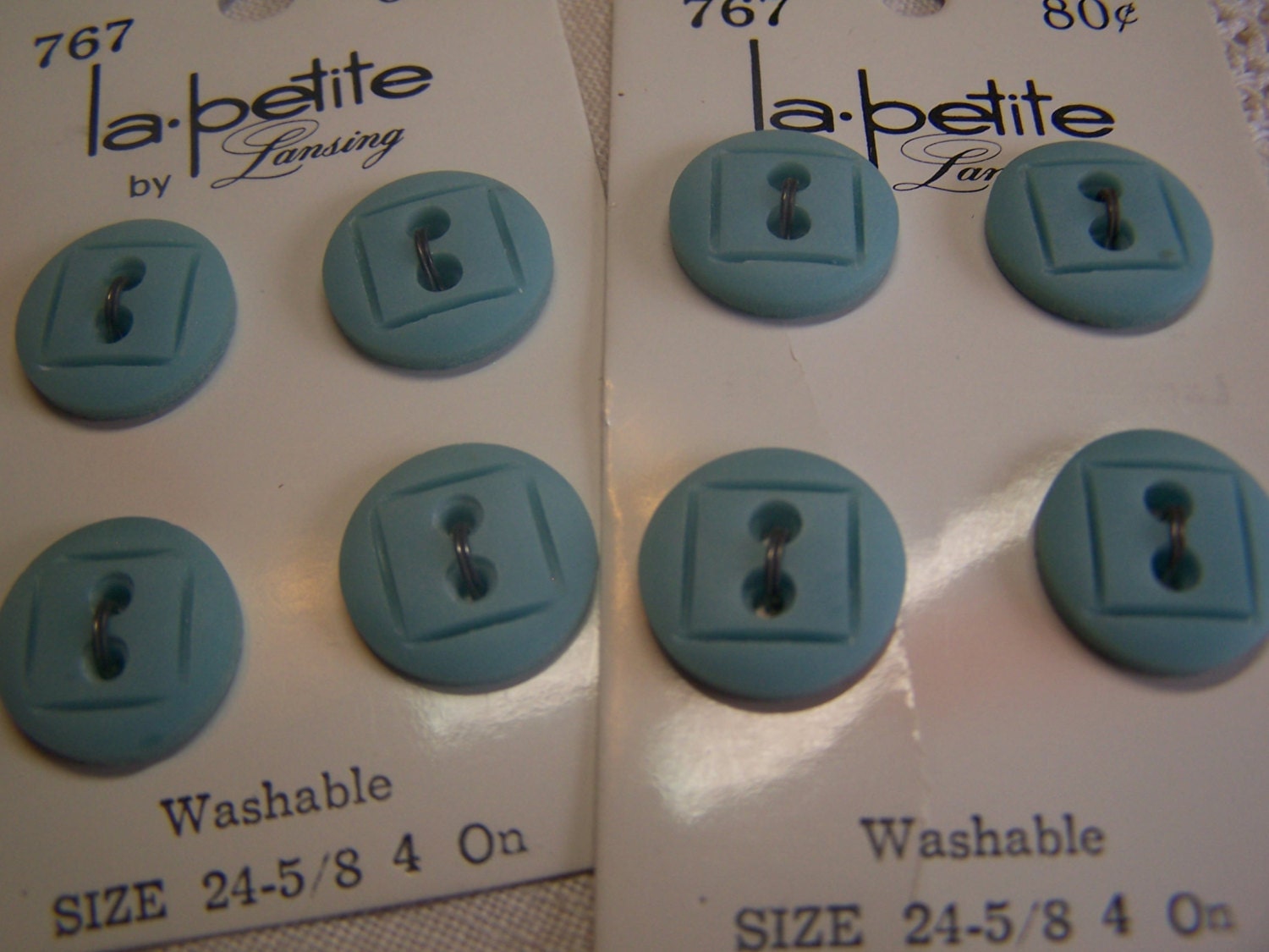 Vintage 5/8" Light Turquoise Buttons, Square in the Round, Set of 8 (no. 1597)