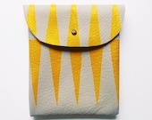 LEATHER POUCH // beige leather with yellow tribal print - BlackbirdAndTheOwl