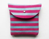 COIN PURSE // fuschia leather with mint stripes