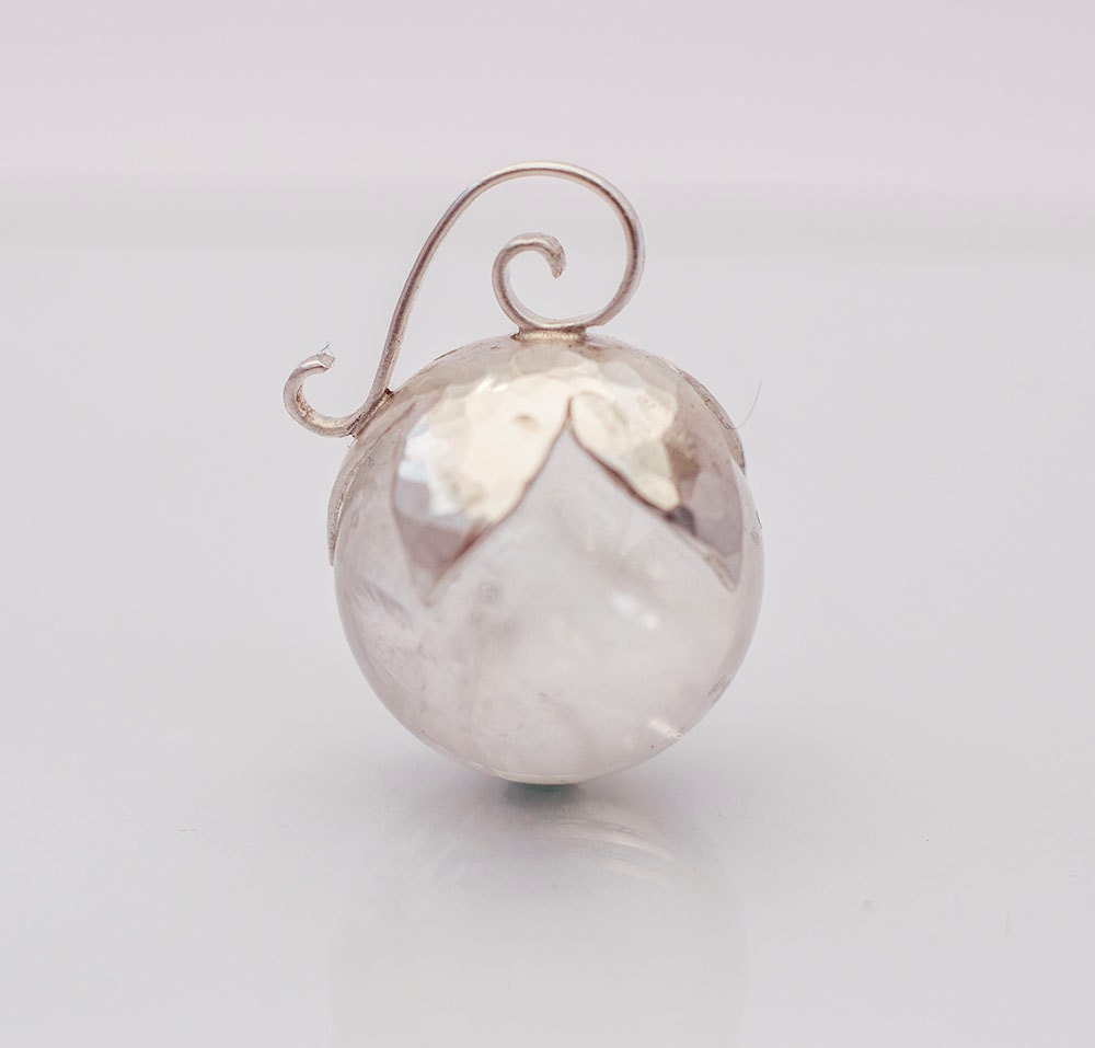 Silver Flower Pendant with Crystal Quartz Sphere