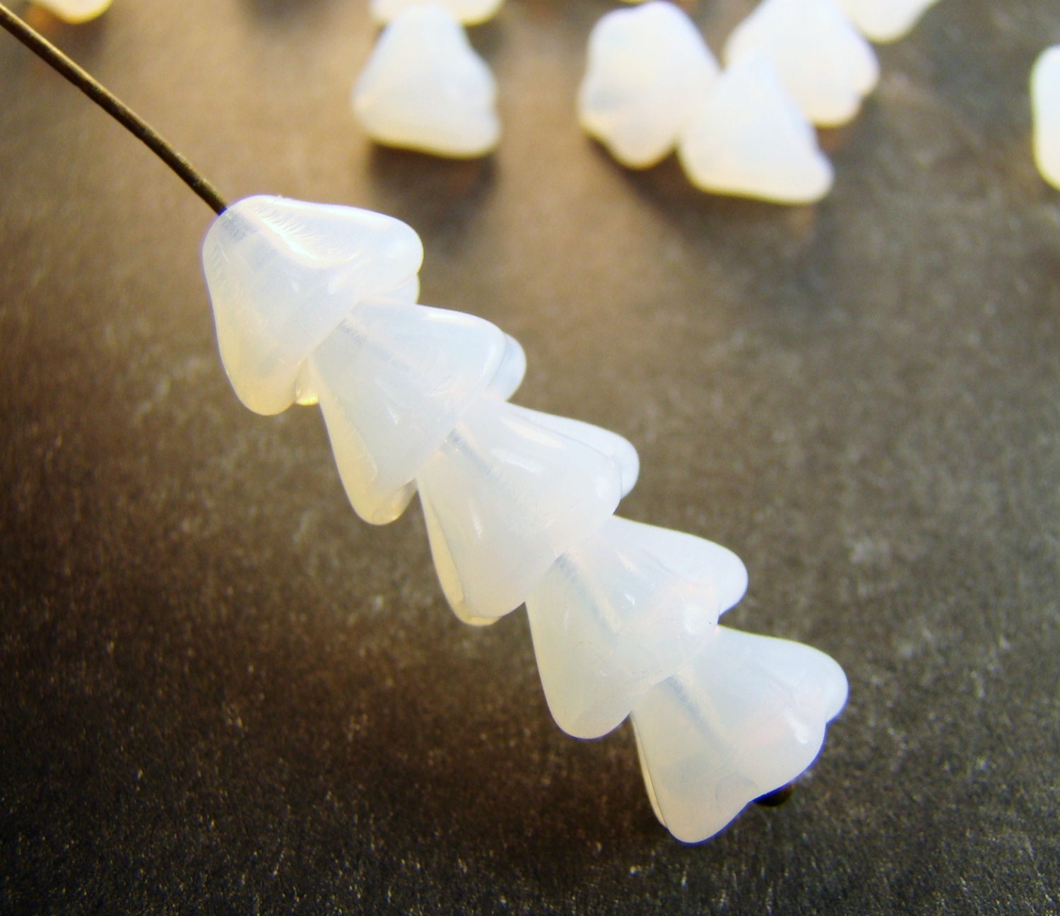 Czech Glass White Opal Bell Flower Beads 8x6mm - 25