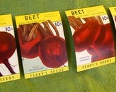 Set of 4 Vintage Seed Pack Labels, Red Beets, colorful graphics