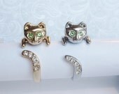 SALE -  3 Kitty Rings Buy 2 get 1 Free - Beautiful Cat Rings with green//white crystals.Cat - cat lover - cats - kitty ring - kitten