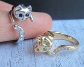 SALE - Kitty Rings - Buy 2 get 1 Free - Beautiful Cat Rings with black/clear/green crystals.Cat - cat lover - cats - kitty ring - kitten
