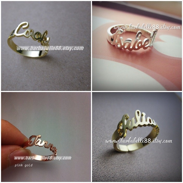 Personalized name ring - Any name - Any size - Yellow gold, White gold, Brass - Gift box included.