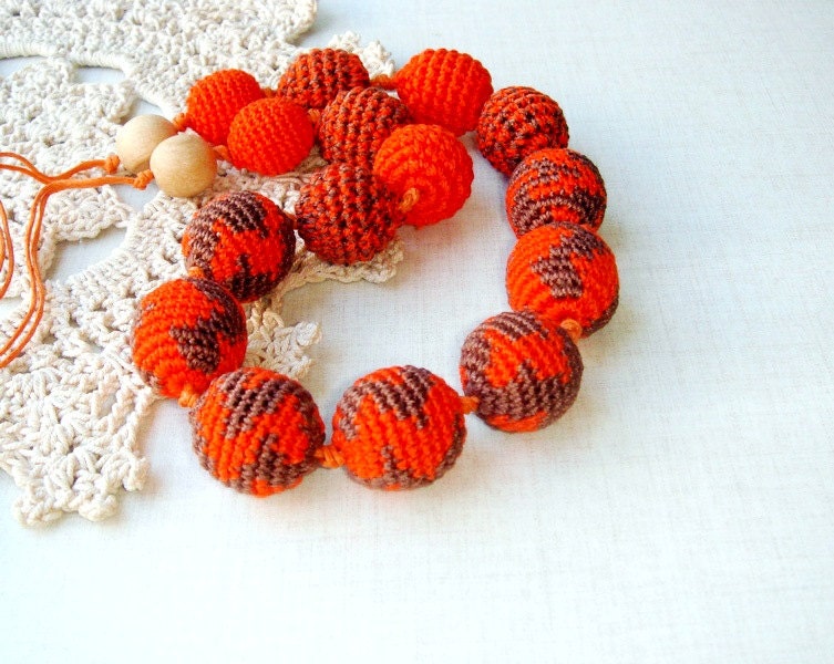 Nursing necklace Orange brown crochet bead - Breastfeeding Babywearing - gift for mother - Tiger Necklace Under 35