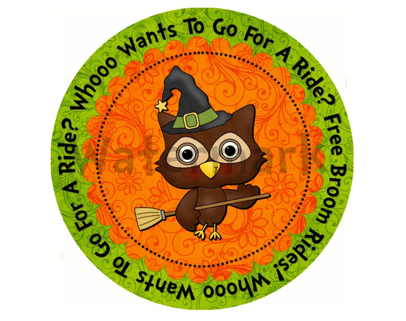 New - Printable Halloween Witch Owl Cupcake Toppers or Gift Tags 2 1/2"