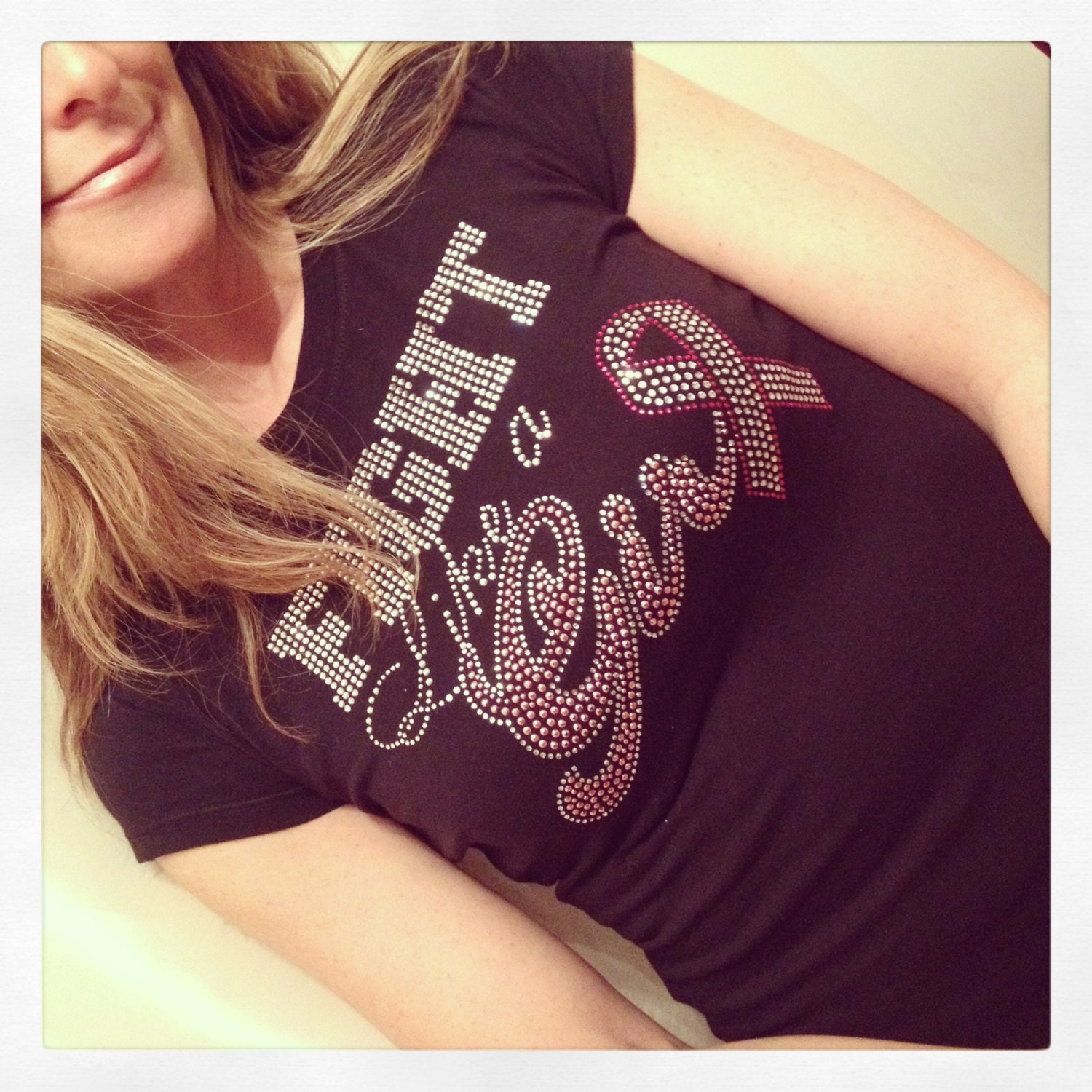 Bling T-Shirt, Fight Like A Girl, Breast Cancer, Awareness T Shirt, Rhinestone T-Shirt, Sparkle Shirt, Womens Top,