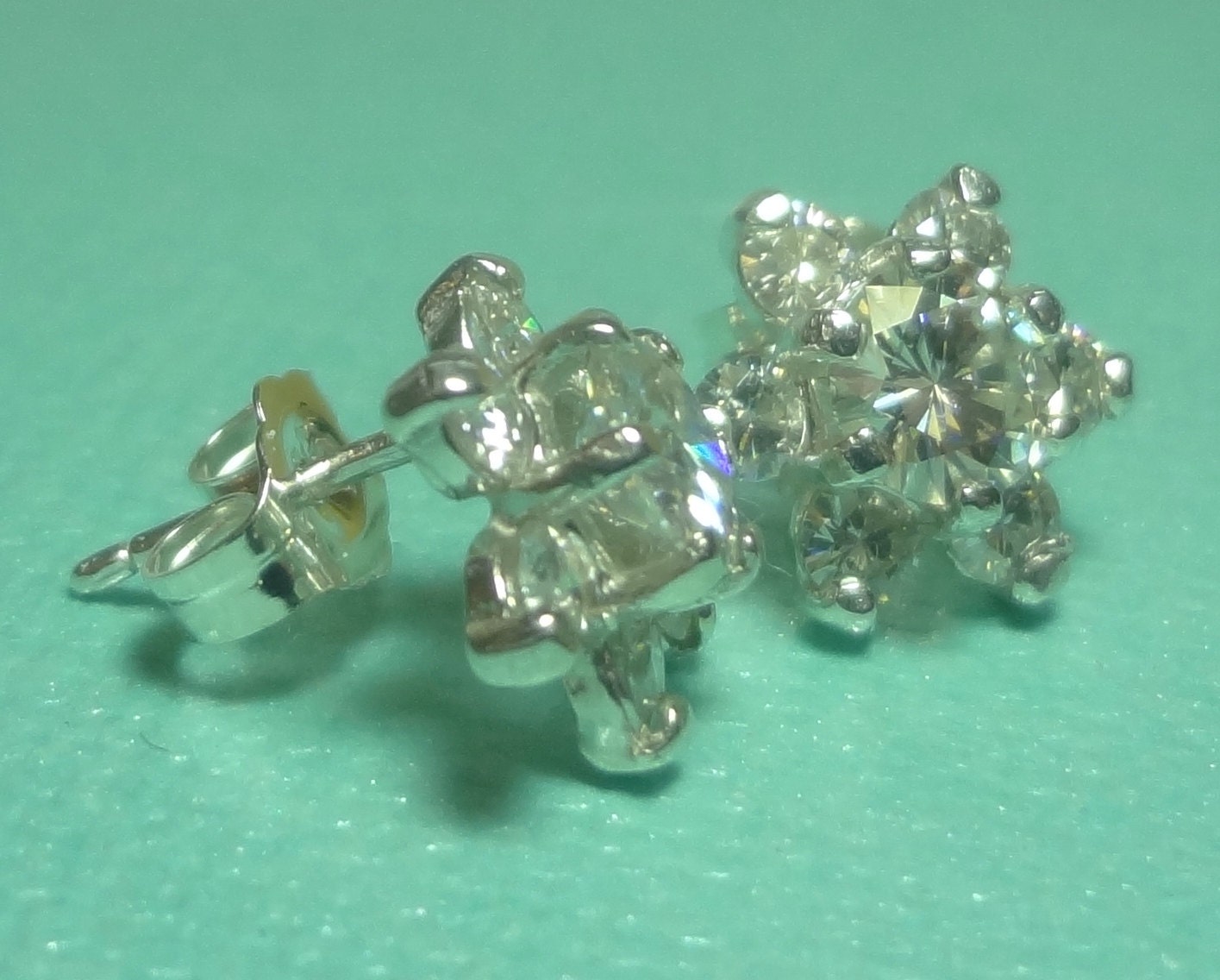 Tipster Glitterati - All Moissanite Daisy Cluster Sterling Silver Studs