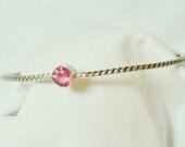 The Ropes - Bangle with 6mm Pink Tourmaline in Bezel Setting and Oxidized Sterling Silver Twisted Rope Wire