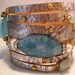 Distressed Metallic Leather Multi Strand Cuff, Angelite, Pearls, Opalite, Amazonite, Crystal Adjustable Beaded Bracelet   "FREE SHIPPING"
