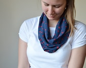 Infinity Scarf, Navy Blue and Red Hearts, Loop