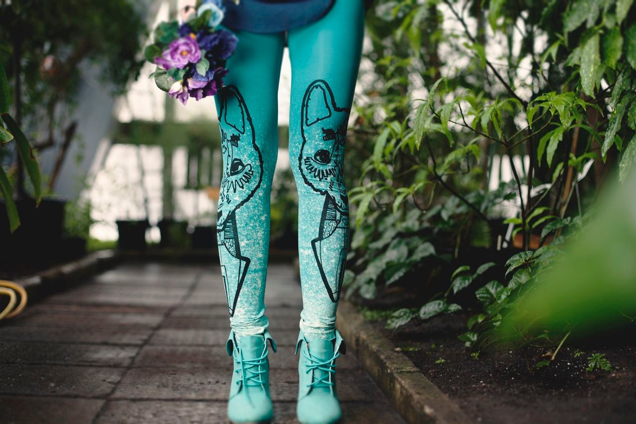 Mint green wolf-  leggings