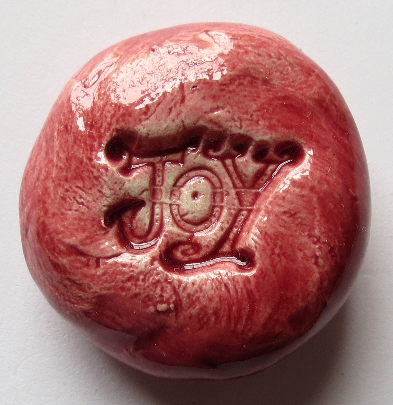 JOY Pocket Stone - Ceramic - BURGUNDY Art Glaze - Inspirational Art Piece