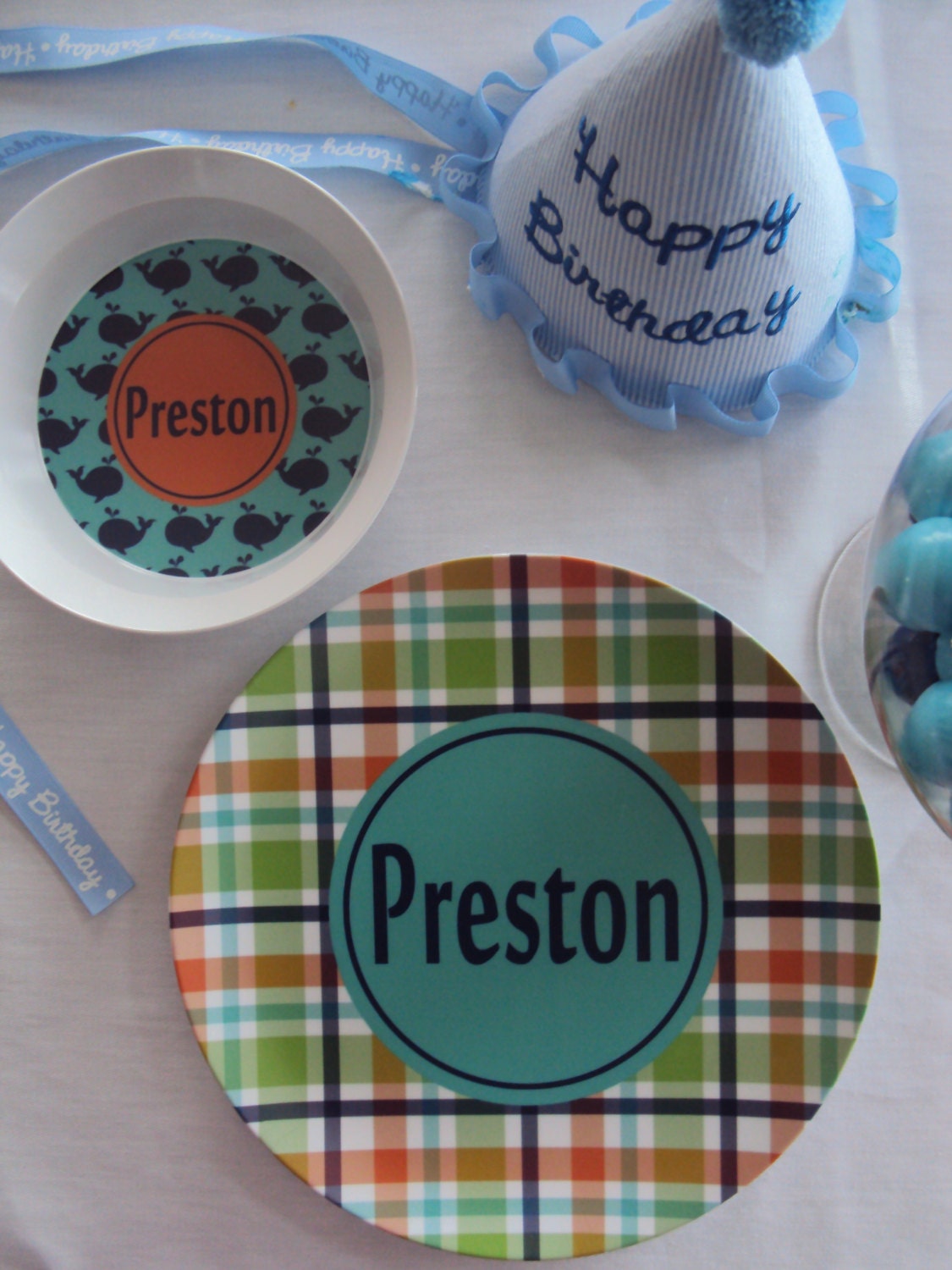 Personalized Melamine Plate and Bowl Set - Children Plate and Bowl - Melamine Dinnerware - Monogrammed - Preppy