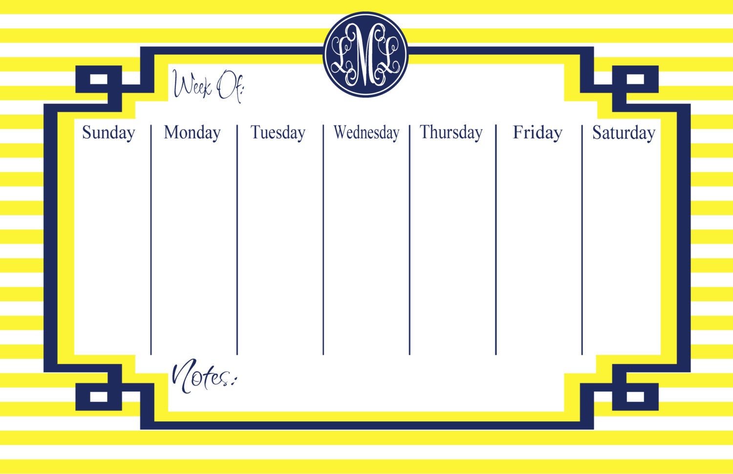 Monogrammed Desk Calendar - Personalized Desk Calendar - Weekly Calendar - Planner - Custom Calendar - Stripes