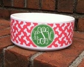 Monogrammed Pet Bowl - Personalized Pet Bowl - Water Bowl - Dog Bowl - Dog Dish - Ceramic - Preppy