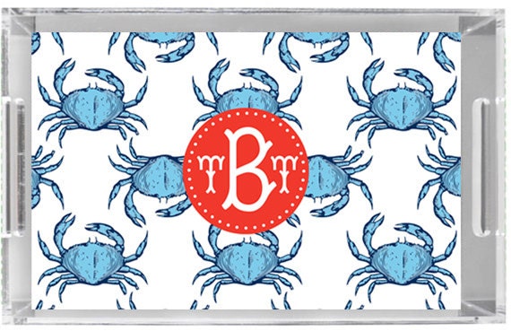 Monogrammed Lucite Tray - Personalized Acrylic Tray - Serving - Vanity - Home Decor - Coastal - CRAB SHACK
