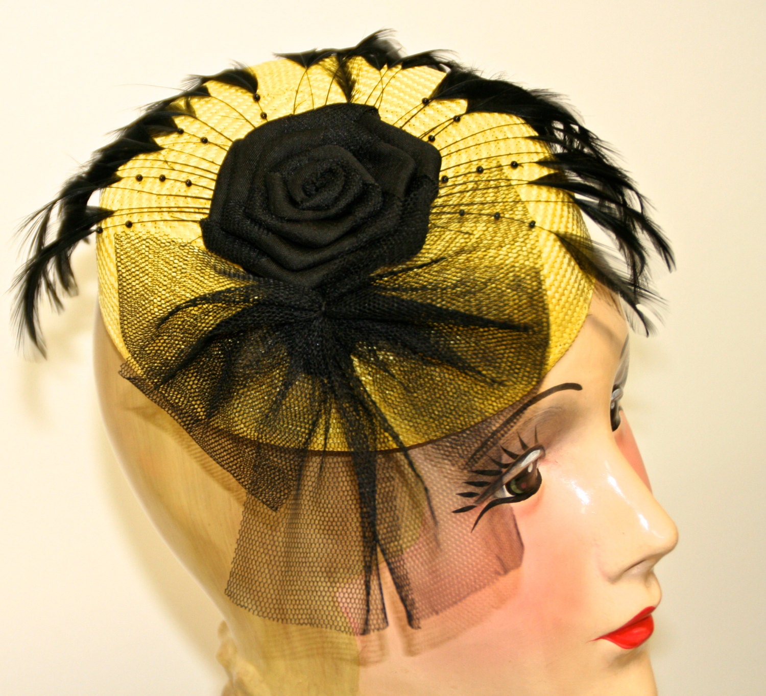 Yellow Parasisal Straw Women Hat, Fascinator,  Kentucky Derby, Church hat, Garden Party hat, Wedding hat