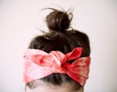 cotton fabric, dyed light pink & coral red headband, tie dye