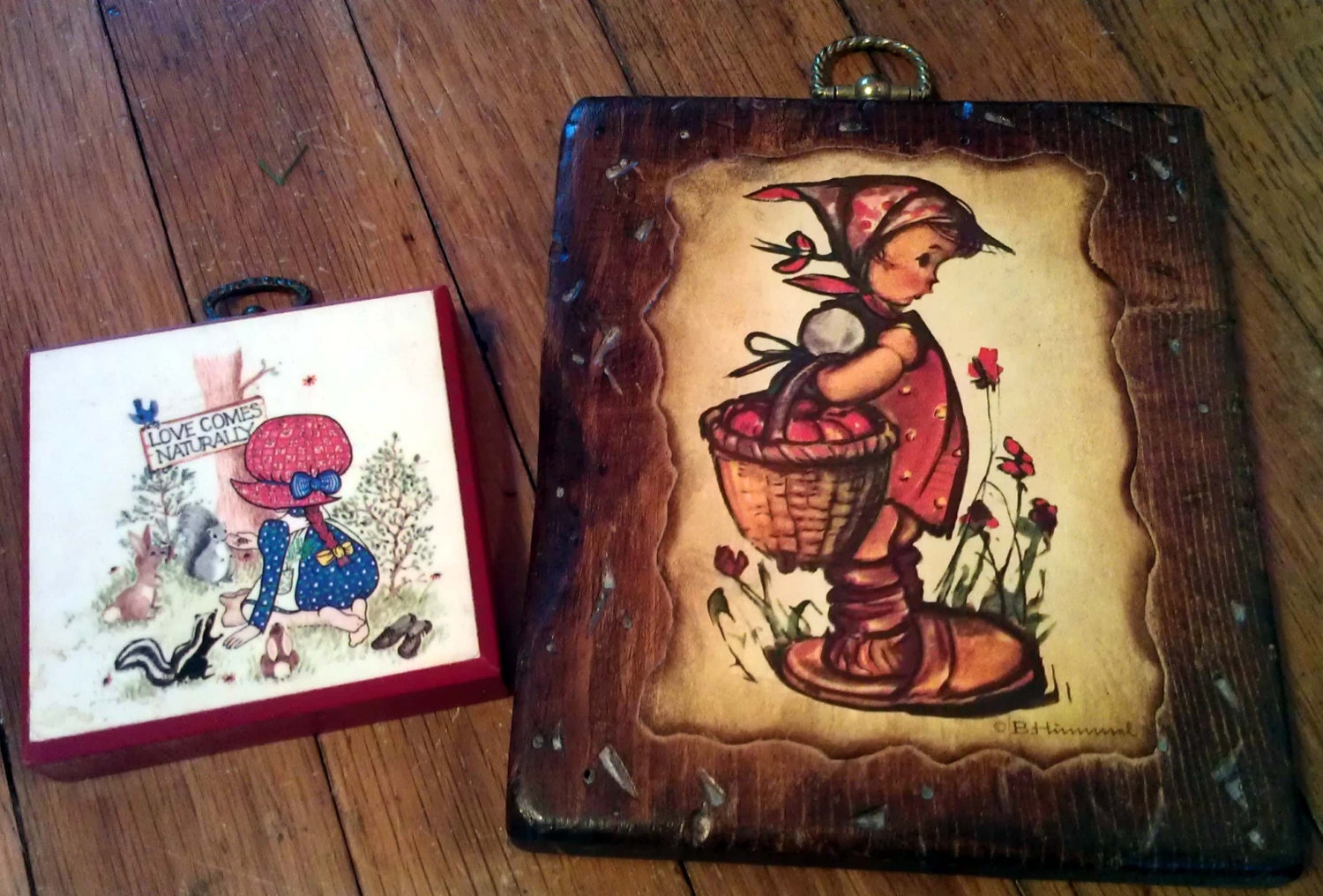 Vintage Plaques Wall Decor Pictures 1970s- Holly Hobbie like