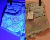 Glow-In-The-Dark Aztec Shorts (Handmade - Made to Order - Re-Purposed Vintage)