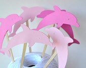 Pink Dolphin Cupcake Toppers--Birthday Party-Beach Party-Wedding
