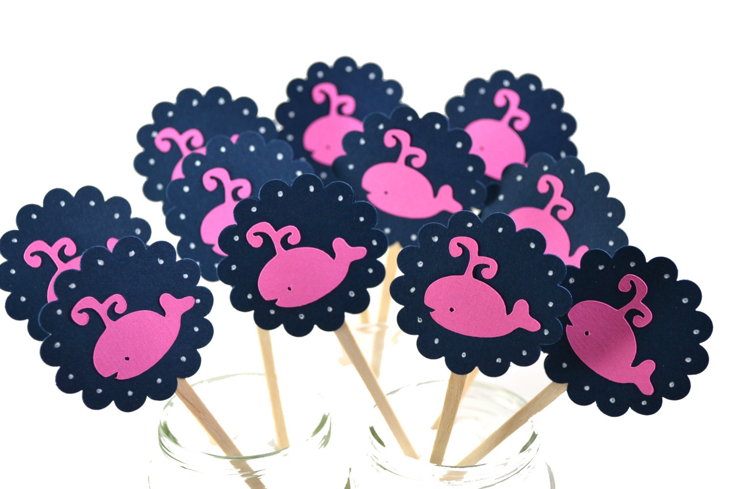Whale Cupcake Toppers Qty 12--Baby Shower--Birthday Party