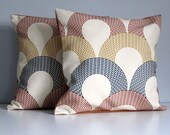 Retro Modern Decorative Throw Pillow Covers- Disco Vintage Earth Tones Navy Blue Cinnamon, Yellow 17x17