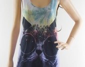 Cat Glasses (Size M) Animal Style Tank Top Cat shirt Women T-Shirt Dyed Fabrics Cat T-Shirt Tunic Screen Print Size M