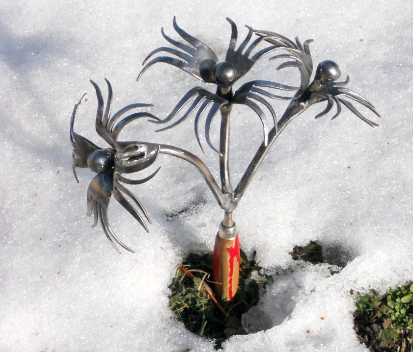 Fork Flower Metal Sculpture Bouquet Yard Art Garden Art Found Objects