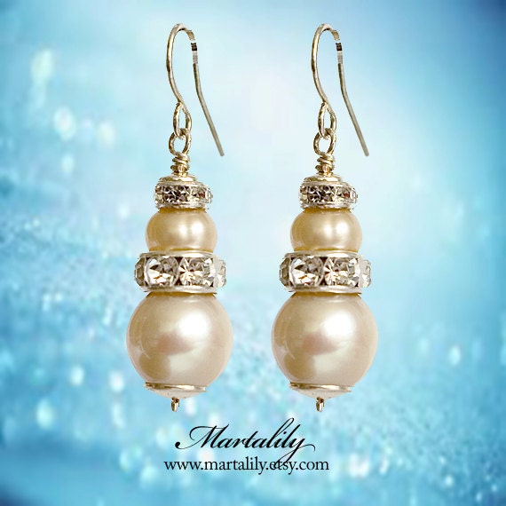 Art Deco Rhinestone Earrings. Champagne Bridal Pearl Earrings, Vintage Style Wedding Earrings. Wedding Jewellery for the Bride & Bridesmaid.