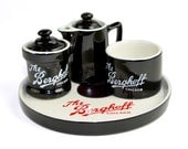 Berghoff Chicago Restaurant Ware, Collector's Gift Set - Heavy Black Ceramic Creamer Pitcher, Sugar Bowl, Side Dish & Serving Tray