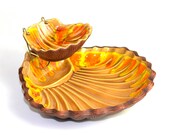 Sequoia Ware Platter & Dip Bowl Set - Gorgeous, Bright Yellow, Orange Drip Glaze, California Pottery Style - Vintage Kitchen Serving